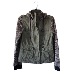 Mudd Military Jacket Knit Sleeve Utility - RETRO BOHO COTTAGECORE CHIC Juniors M